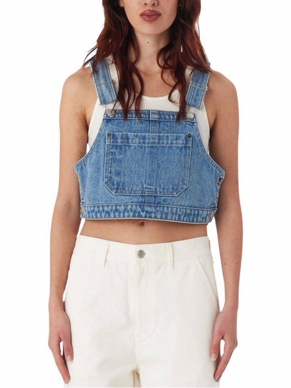 OBEY Cropped Denim Overall Top Size Medium